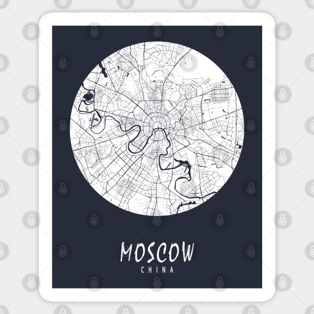 Moscow, Russia City Map - Full Moon Sticker by deMAP Studio